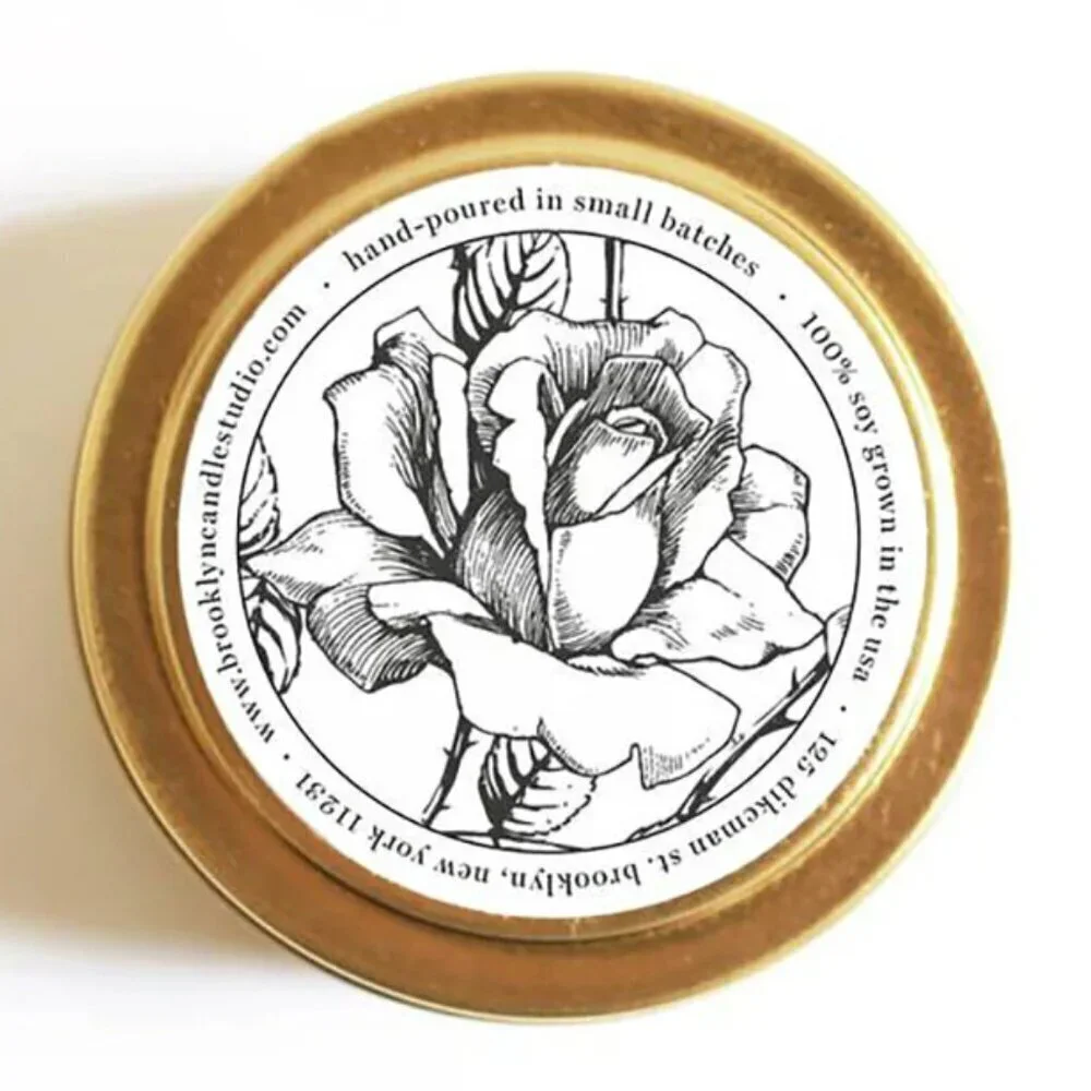 NWT - Brooklyn Candle Studio Gold Tin Soy Candle Rose Botanica